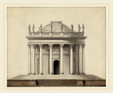 Louis Gustave Taraval, A Classical Temple, French, 1739-1794, c. 1780, pen and black ink with gray,