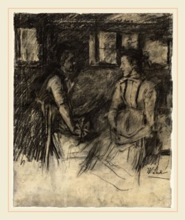 Wilhelm Leibl, German (1844-1900), Two Women in the Kitchen, 1895-1897, graphite and black chalk