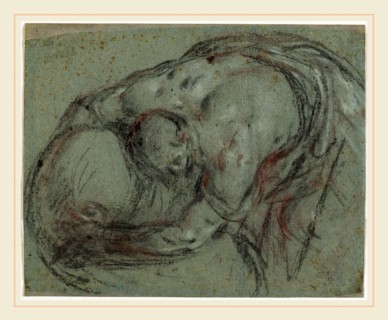 Leandro Bassano, Italian (1557-1622), A Man Bending over to Pick up a Bundle, c. 1592, charcoal,
