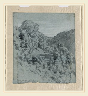 Jean-Paul Flandrin, French (1811-1902), Sunlit Trees in a Valley near Lacoux, 1840, black chalk