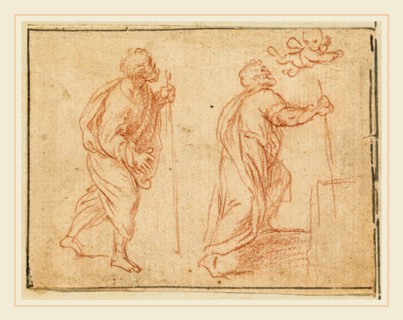 Agostino Masucci, Italian (1691-1758), A Cherub Pointing the Way for Two Biblical Figures, red