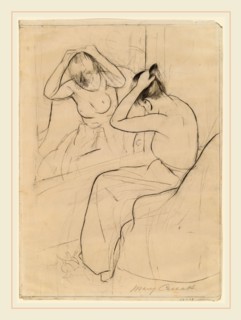 Mary Cassatt, The Coiffure, American, 1844-1926, 1891, black crayon and graphite