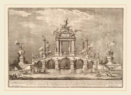 Giuseppe Vasi after Paolo Posi (architect), A Triumphal Bridge Adorned with Relics of the City of