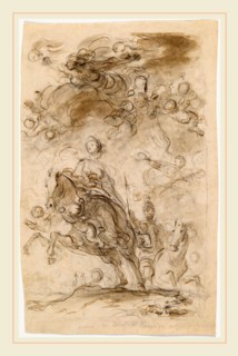 Jean-Honoré Fragonard, Orlando and Angelica Arrive at Charlemagne's Camp, French, 1732-1806, black