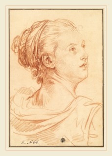 Jean-Baptiste Greuze, Head of a Woman Looking Back Over Her Shoulder, French, 1725-1805, red chalk