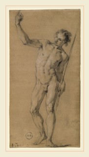 FranÃ§ois Le Moyne, Saint John the Baptist, French, 1688-1737, c. 1717, black chalk with white