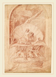 Edme Bouchardon, Rocaille Fountain with Venus, Amorini, and Swans, French, 1698-1762, c. 1735, red