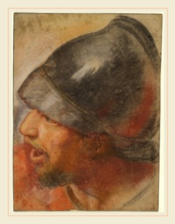 Atelier Assistant of Charles Le Brun, Head of a Macedonian Soldier, French, 1619-1690, c. 1668,