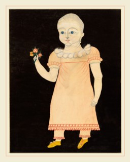 American 19th Century, Baby in Pink Dress with Roses, c. 1820, watercolor