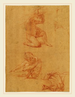Pompeo Batoni, Italian (1708-1787), Study Sheet with Two Putti, c. 1748, red chalk heightened with