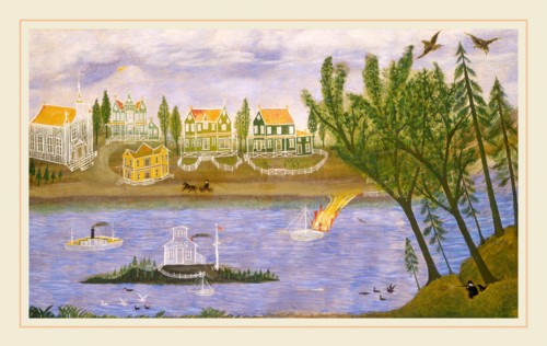 American 19th Century, Village by the River, fourth quarter 19th century, oil on canvas