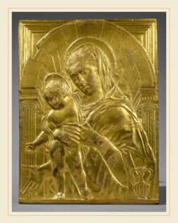 Follower of Donatello, Madonna and Child within an Arch, mid 15th century, gilt bronze