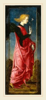 CosmÃ¨ Tura, The Annunciation with Saint Francis and Saint Louis of Toulouse [middle left panel],