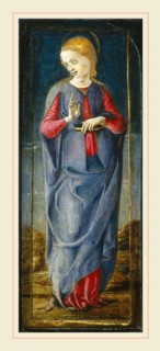 CosmÃ¨ Tura, The Annunciation with Saint Francis and Saint Louis of Toulouse [middle right panel],