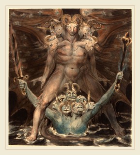 William Blake, British (1757-1827), The Great Red Dragon and the Beast from the Sea, c. 1805, pen