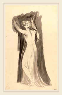 George Romney, British (1734-1802), A Study of Miranda for "The Tempest", c. 1786, pen and black