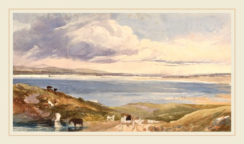 James Bulwer, British (1794-1879), Landscape by the Shore with Road in Foreground, watercolor and