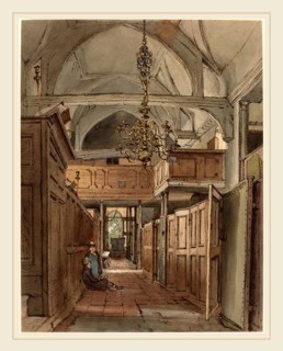 William Henry Hunt, British (1790-1864), Interior of Bushey Church, 1815-1820, pen and brown ink