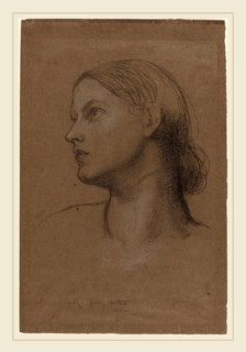 George Frederic Watts, British (1817-1904), Head of a Young Woman, 1860s, black chalk heightened