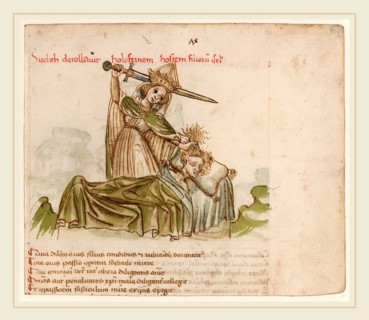 Austrian 15th Century, Judith Killing Holofernes, c. 1460, pen and ink with watercolor on laid