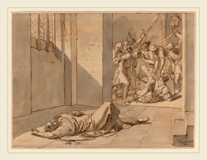 Josef von FÃ¼hrich, Austrian (1800-1876), The Assassination of King Wenzel III, pen and black ink