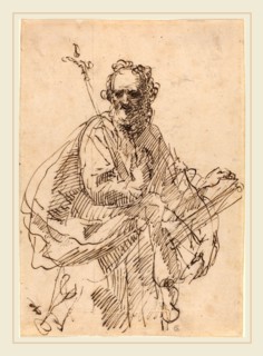 Francisco Herrera II (Spanish, 1622-1685), A Standing Saint with a Crucifix and a Book, 1660s, pen