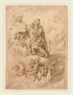 Vicente Salvador GÃ³mez (Spanish, 1637-c. 1680), The Madonna of the Rosary, 1674, pen and brown ink