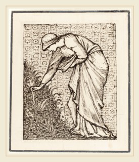 Sir Edward Coley Burne-Jones, British (1833-1898), Lady Picking Flowers, pen and black ink over