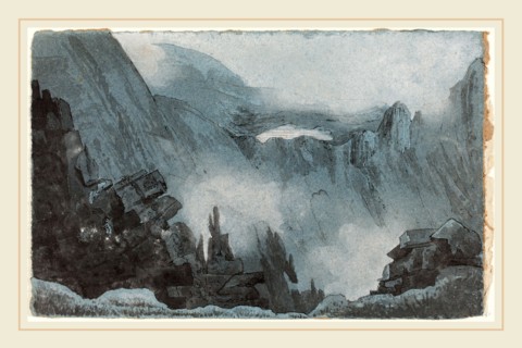 Follower of John Sell Cotman, Mountain Scene with Rocks, first half 19th century, pen and black ink