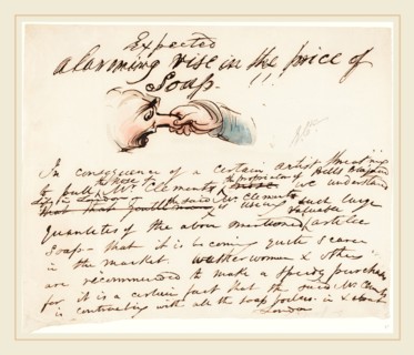 George Cruikshank, British (1792-1878), "Expected--alarming rise in the price of soap!", pen and