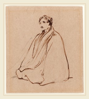 George Jones, British (1786-1869), Seated Man, pen and brown ink over graphite on brown wove paper