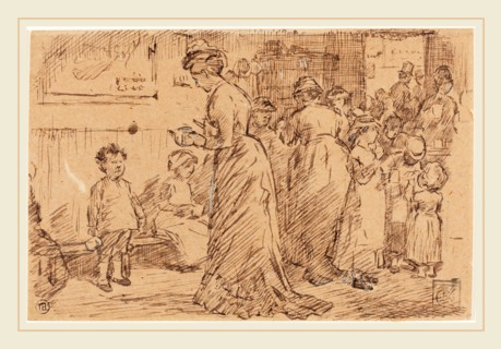 Charles Samuel Keene, British (1823-1891), A Station Buffet, pen and brown ink over graphite