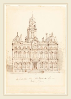 Robert Smirke, British (1752-1845), HÃ´tel de Ville, Place des Terreaux, Lyons, 1845, pen and brown