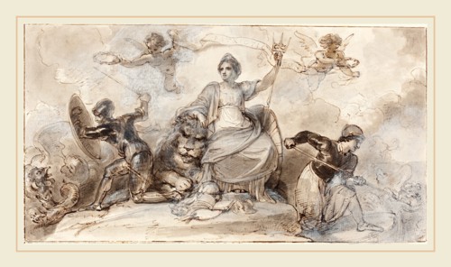 Robert Smirke, British (1752-1845), Patriotic Fund, pen and brown ink with gray wash heightened