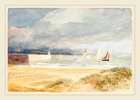 James Bulwer, British (1794-1879), Shore Scene with Sailboats, watercolor and graphite