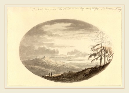 Anthony Devis, British (1729-1817), Sunset over the Valley, gray and brown washes over graphite on