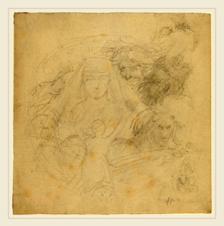 John Flaxman, British (1755-1826), Figure Seen from behind Praying to an Apparition of a Head with