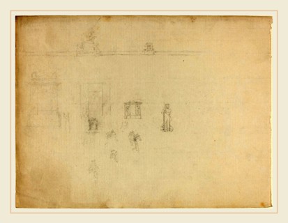 John Flaxman, British (1755-1826), Sheet of Architectural and Figure Studies, graphite on laid