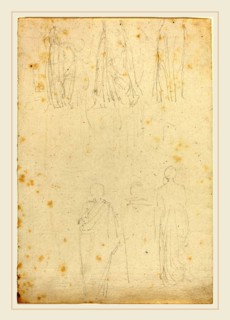 John Flaxman, British (1755-1826), Sheet of Studies of Cloaked Figures, graphite