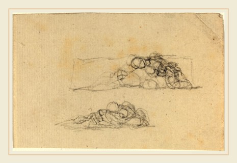 John Flaxman, British (1755-1826), Two Groups of Huddled Figures, graphite