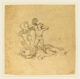 John Flaxman, British (1755-1826), Figure Standing over Corpses, Blowing a Horn, in or after 1795,