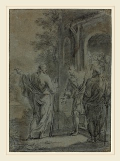 French 17th Century, Figures (Christ Calling One of the Apostles?), 17th century, black chalk with