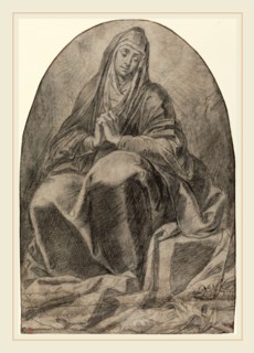 French 17th Century, The Grieving Virgin Contemplating Instruments of the Passion, 1640s, black