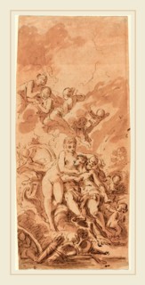 French 18th Century, Venus at the Forge of Vulcan, 18th century, pen and brown ink with brown wash