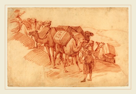 French 18th Century, Camel Caravan, red chalk on laid paper