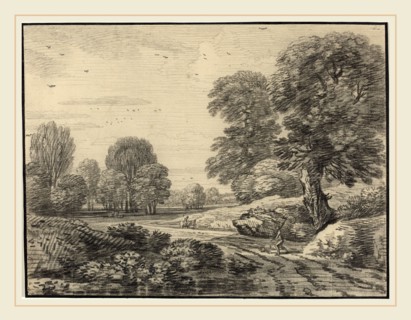 Jean Baptiste Claude Chatelain, French (1710-1771), Travelers on a Road in a Wooded Landscape,
