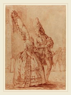 Pierre Thomas Le Clerc, French (born c. 1740), A Lady and Gentleman with Exaggerated Headdresses,