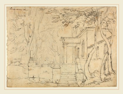 FranÃ§ois-Ãâdouard Bertin, French (1797-1871), House with a Portico at Ermenonville, graphite on