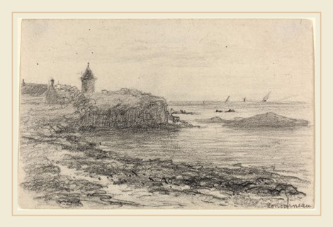 EugÃ¨ne Boudin, French (1824-1898), The Coast at Concarneau, graphite on wove paper