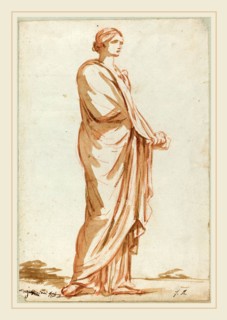 Jacques-Louis David, French (1748-1825), Roman Statue of a Standing Woman, red chalk with brown